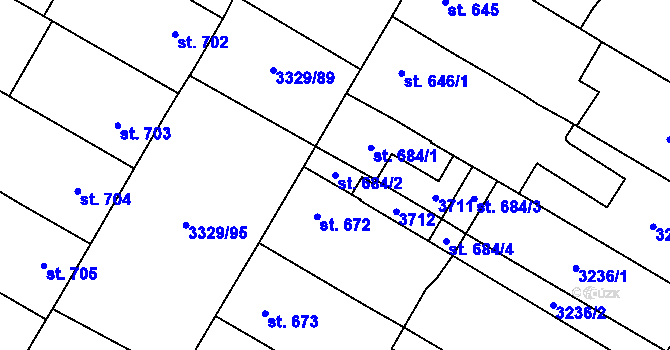 Parcela st. 684/2 v KÚ Tvrdonice, Katastrální mapa