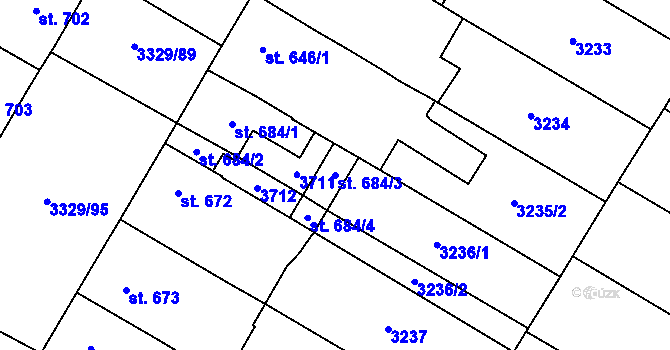 Parcela st. 684/3 v KÚ Tvrdonice, Katastrální mapa