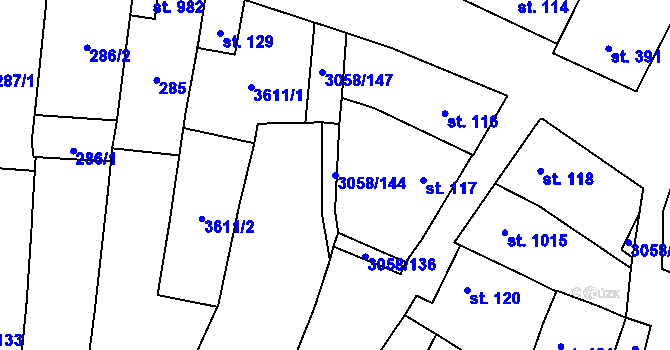 Parcela st. 3058/144 v KÚ Tvrdonice, Katastrální mapa