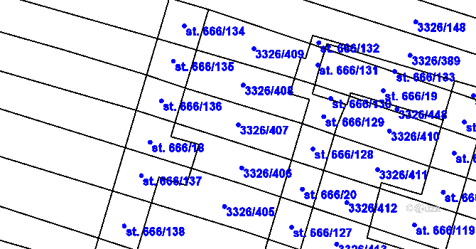 Parcela st. 3326/407 v KÚ Tvrdonice, Katastrální mapa