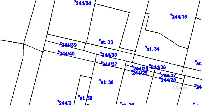 Parcela st. 244/38 v KÚ Selibice, Katastrální mapa