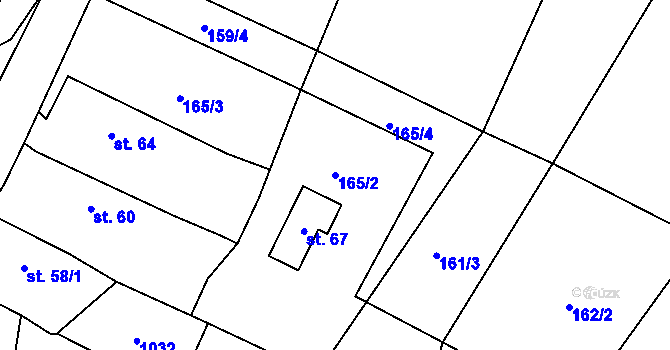 Parcela st. 165/2 v KÚ Tvršice, Katastrální mapa