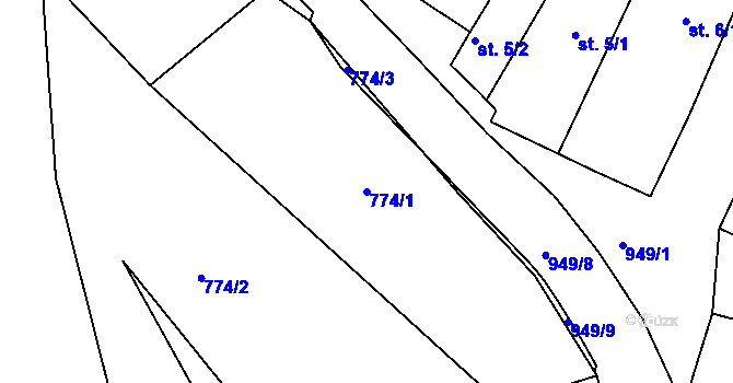Parcela st. 774/1 v KÚ Tvršice, Katastrální mapa