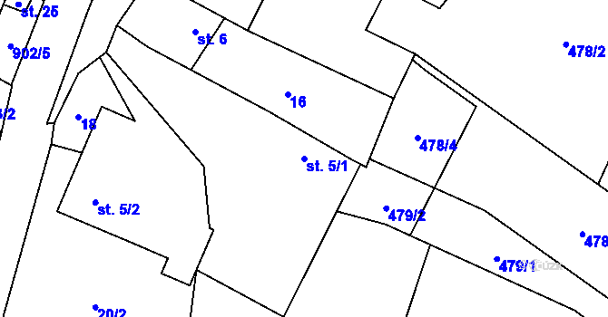 Parcela st. 5/1 v KÚ Bohunice u Tvrzic, Katastrální mapa