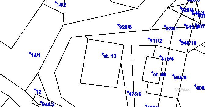 Parcela st. 10 v KÚ Bohunice u Tvrzic, Katastrální mapa