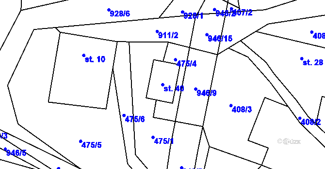 Parcela st. 40 v KÚ Bohunice u Tvrzic, Katastrální mapa