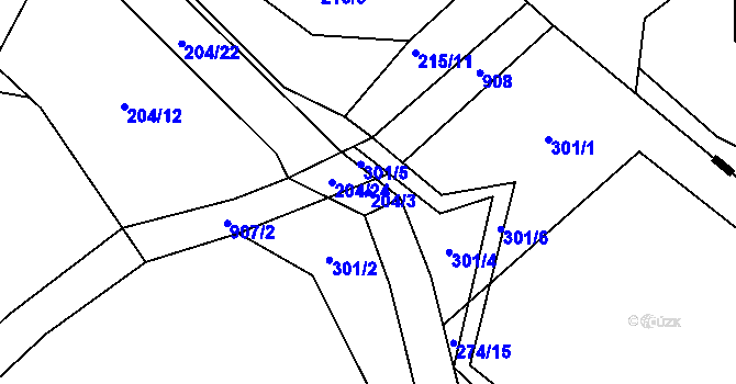 Parcela st. 204/3 v KÚ Bohunice u Tvrzic, Katastrální mapa