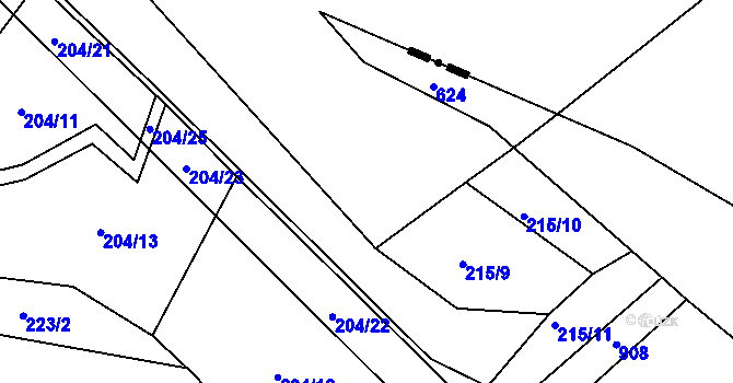 Parcela st. 215 v KÚ Bohunice u Tvrzic, Katastrální mapa