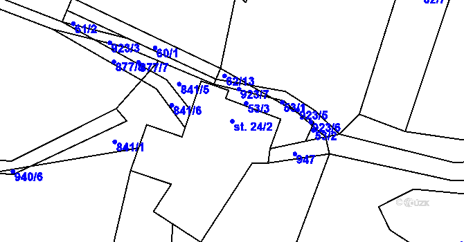 Parcela st. 24/2 v KÚ Bohunice u Tvrzic, Katastrální mapa