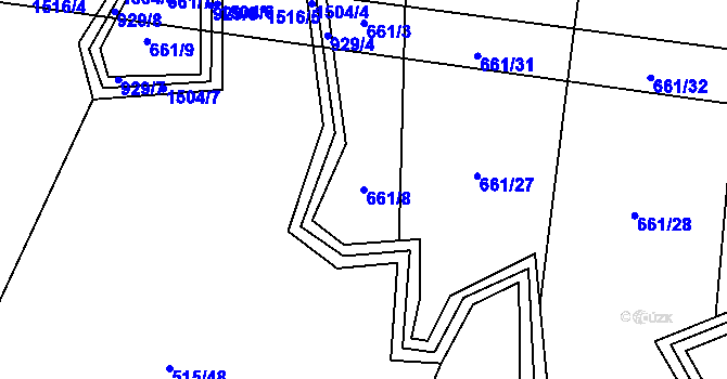 Parcela st. 661/8 v KÚ Bohunice u Tvrzic, Katastrální mapa