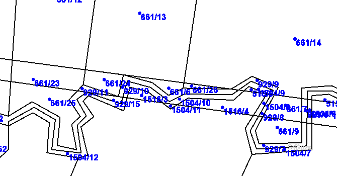 Parcela st. 661/6 v KÚ Bohunice u Tvrzic, Katastrální mapa