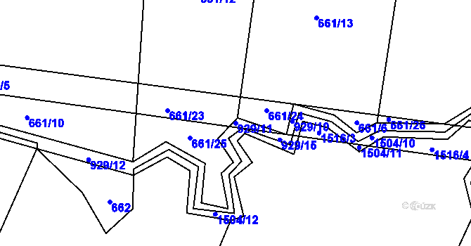 Parcela st. 929/11 v KÚ Bohunice u Tvrzic, Katastrální mapa