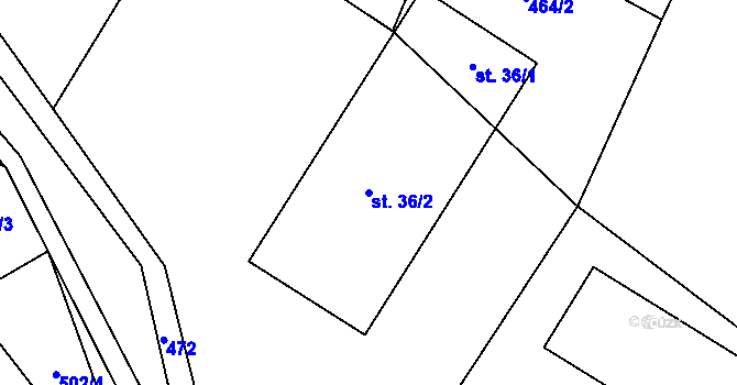 Parcela st. 36/2 v KÚ Bohunice u Tvrzic, Katastrální mapa