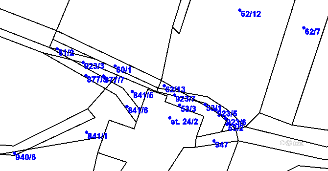 Parcela st. 62/13 v KÚ Bohunice u Tvrzic, Katastrální mapa