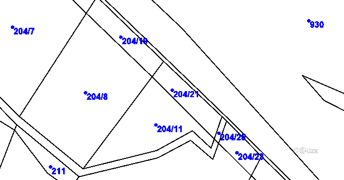 Parcela st. 204/21 v KÚ Bohunice u Tvrzic, Katastrální mapa