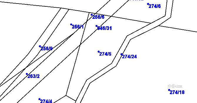 Parcela st. 274/5 v KÚ Bohunice u Tvrzic, Katastrální mapa