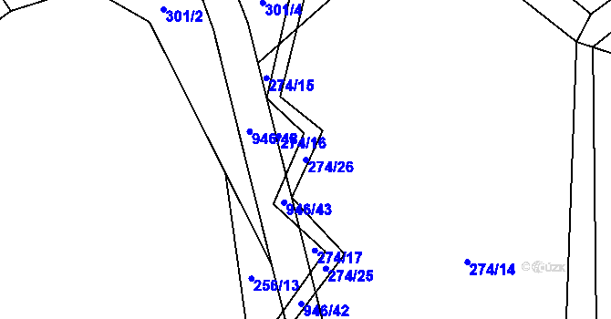 Parcela st. 274/26 v KÚ Bohunice u Tvrzic, Katastrální mapa