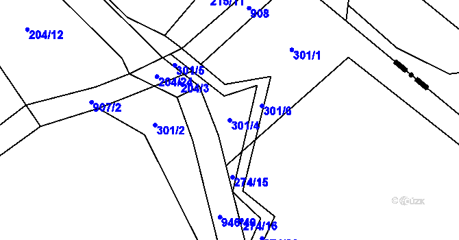 Parcela st. 301/4 v KÚ Bohunice u Tvrzic, Katastrální mapa
