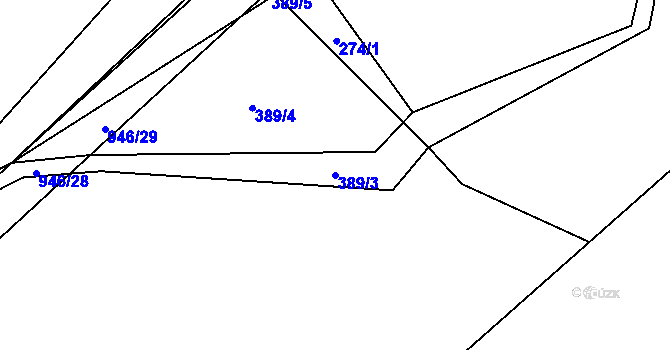Parcela st. 389/3 v KÚ Bohunice u Tvrzic, Katastrální mapa