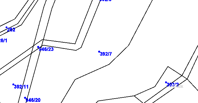 Parcela st. 392/7 v KÚ Bohunice u Tvrzic, Katastrální mapa
