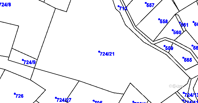 Parcela st. 724/21 v KÚ Bohunice u Tvrzic, Katastrální mapa