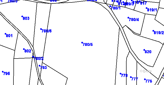 Parcela st. 780/5 v KÚ Bohunice u Tvrzic, Katastrální mapa