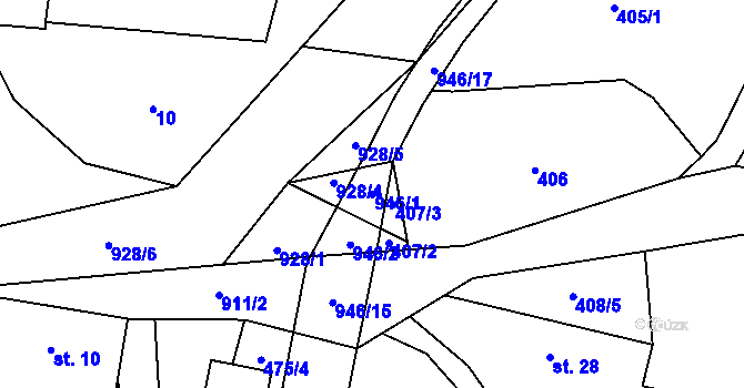 Parcela st. 946/1 v KÚ Bohunice u Tvrzic, Katastrální mapa
