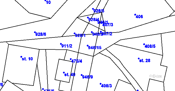 Parcela st. 946/15 v KÚ Bohunice u Tvrzic, Katastrální mapa