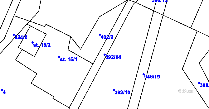 Parcela st. 392/14 v KÚ Bohunice u Tvrzic, Katastrální mapa