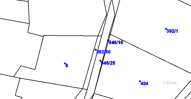 Parcela st. 392/16 v KÚ Bohunice u Tvrzic, Katastrální mapa
