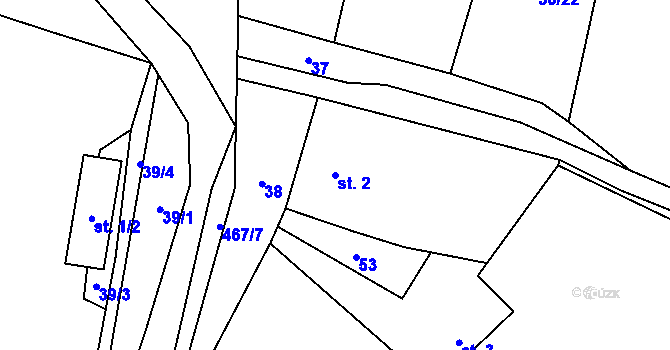 Parcela st. 2 v KÚ Tvrzice, Katastrální mapa