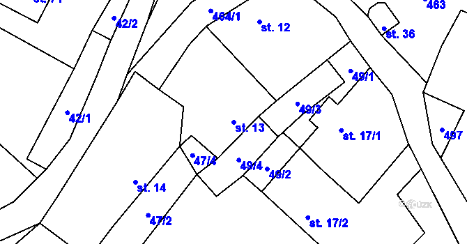 Parcela st. 13 v KÚ Tvrzice, Katastrální mapa