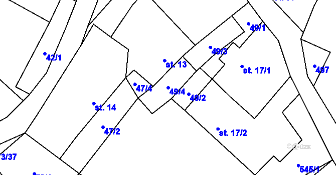 Parcela st. 49/4 v KÚ Tvrzice, Katastrální mapa