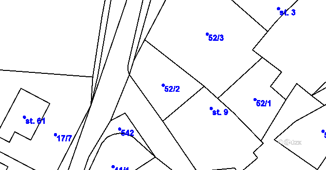 Parcela st. 52/2 v KÚ Tvrzice, Katastrální mapa
