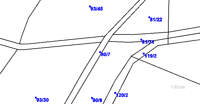 Parcela st. 90/7 v KÚ Tvrzice, Katastrální mapa