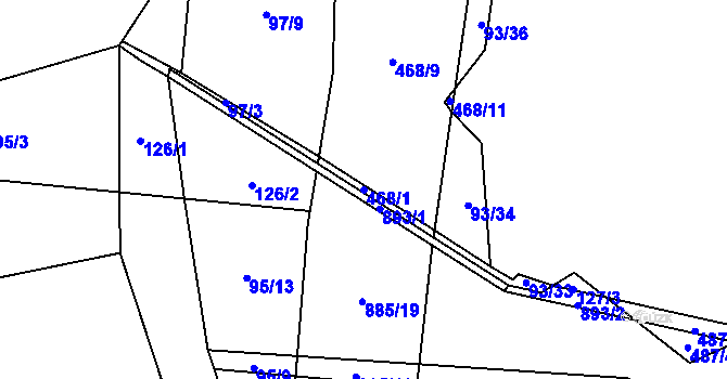 Parcela st. 468/1 v KÚ Tvrzice, Katastrální mapa
