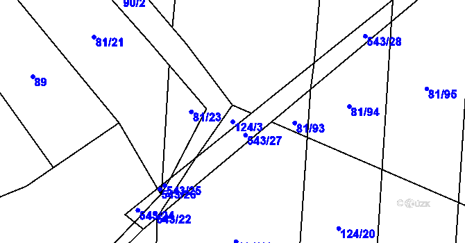 Parcela st. 124/3 v KÚ Tvrzice, Katastrální mapa