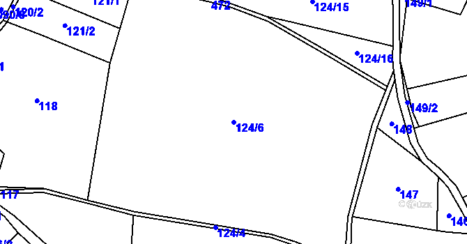 Parcela st. 124/6 v KÚ Tvrzice, Katastrální mapa