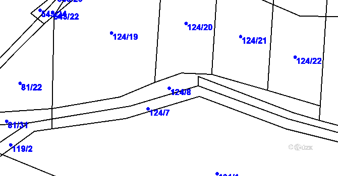Parcela st. 124/8 v KÚ Tvrzice, Katastrální mapa