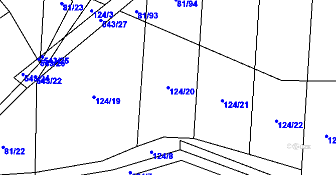 Parcela st. 124/20 v KÚ Tvrzice, Katastrální mapa