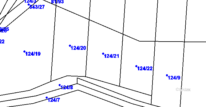 Parcela st. 124/21 v KÚ Tvrzice, Katastrální mapa