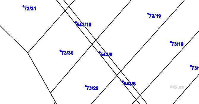 Parcela st. 543/9 v KÚ Tvrzice, Katastrální mapa