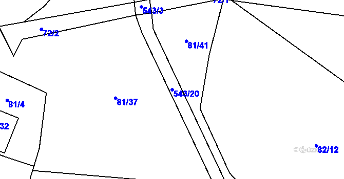 Parcela st. 543/20 v KÚ Tvrzice, Katastrální mapa