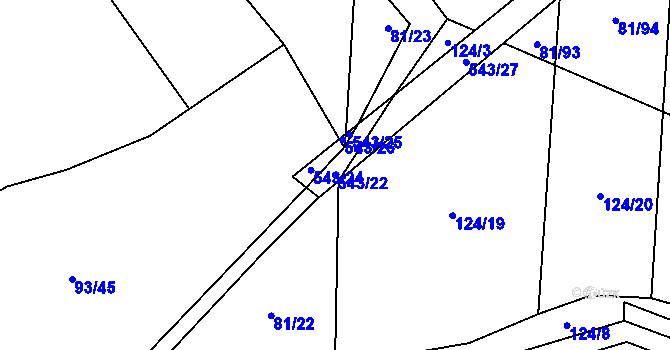 Parcela st. 543/22 v KÚ Tvrzice, Katastrální mapa