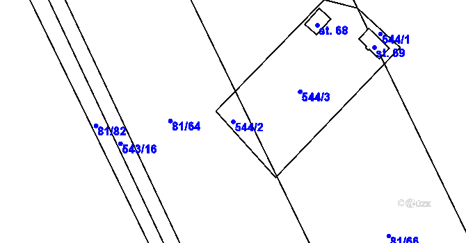 Parcela st. 544/2 v KÚ Tvrzice, Katastrální mapa