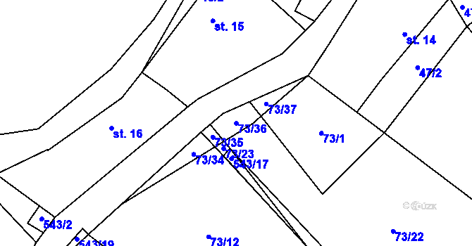 Parcela st. 73/36 v KÚ Tvrzice, Katastrální mapa