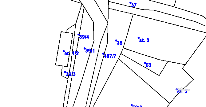 Parcela st. 467/7 v KÚ Tvrzice, Katastrální mapa