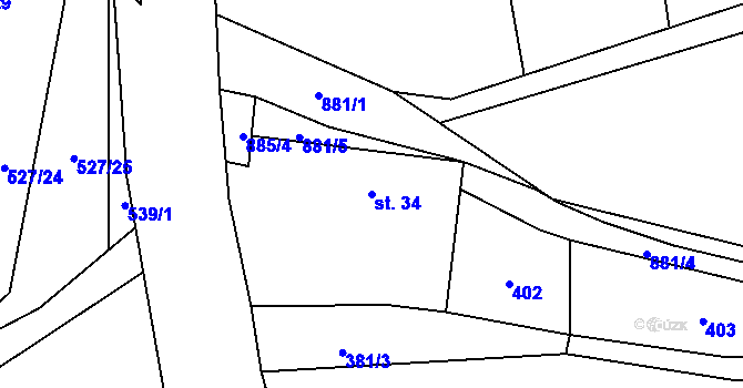 Parcela st. 34 v KÚ Újezdec u Tvrzic, Katastrální mapa