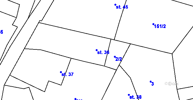 Parcela st. 36 v KÚ Újezdec u Tvrzic, Katastrální mapa