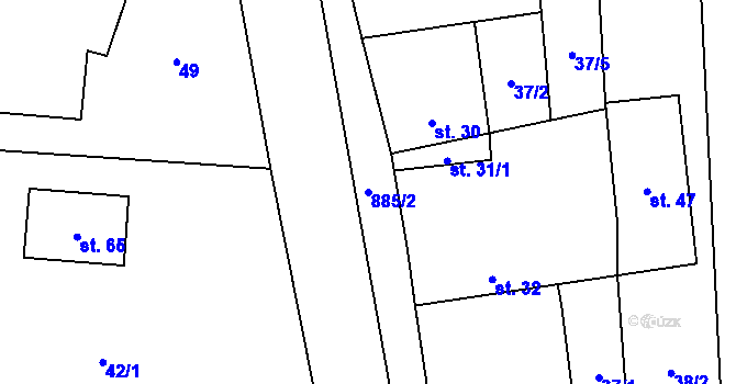 Parcela st. 885/2 v KÚ Újezdec u Tvrzic, Katastrální mapa